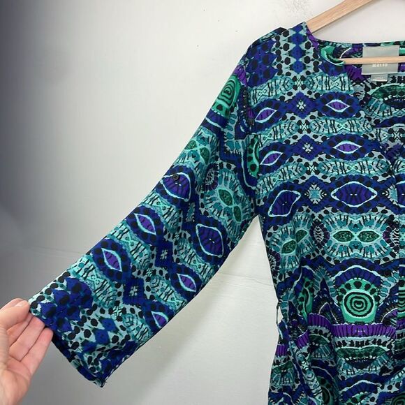 Maeve Anthropologie Ikat Shirt Dress Southwestern Print Green Blue size Large - Picture 7 of 16
